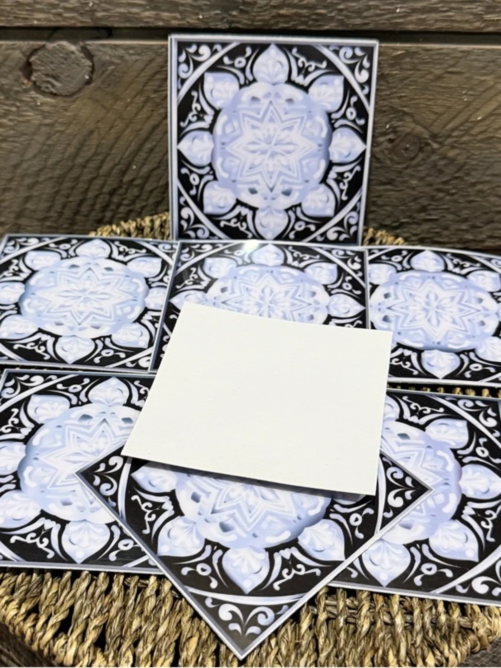 Set of 15 Black & White Mandala Decorative Tiles Peel & Stick Art Decals 4
